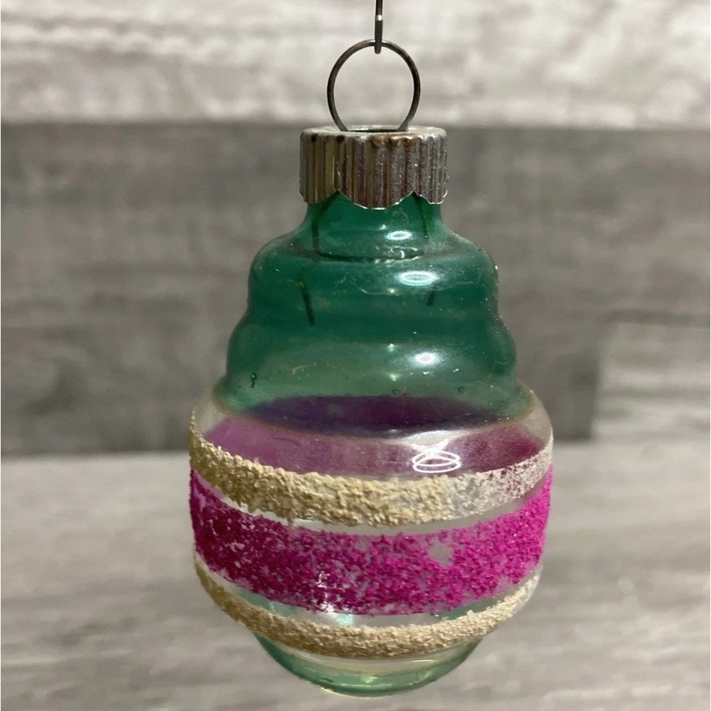 Shiny Brite Vintage Christmas Ornament Barrel Lantern Pink White